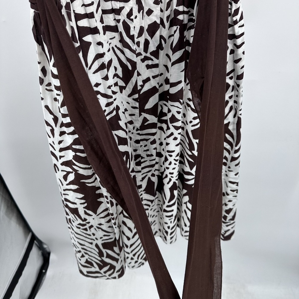 Maggy London Brown White Tropical Leaf Print Cotton Empire Waist Dress Womens 10 - Picture 6 of 9